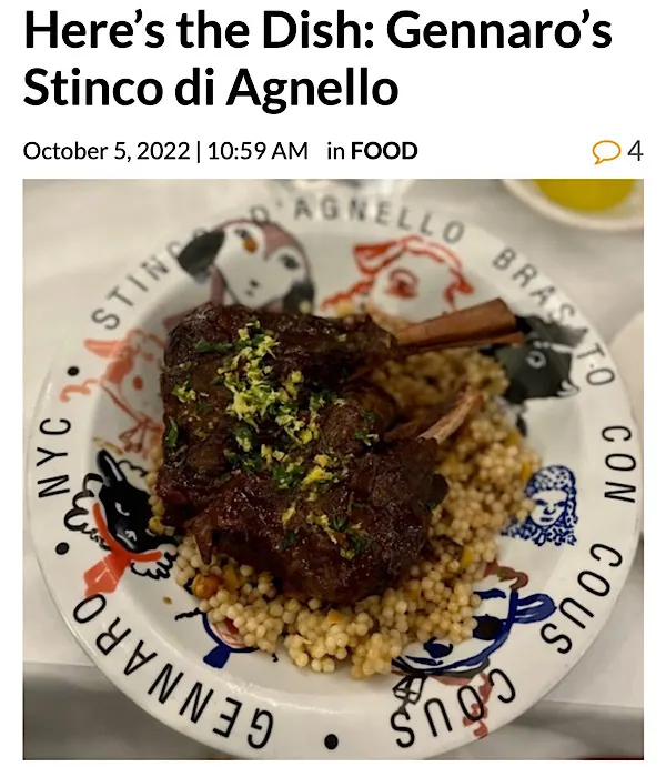 West Side Rag: Gennaro’s Stinco di Agnello
